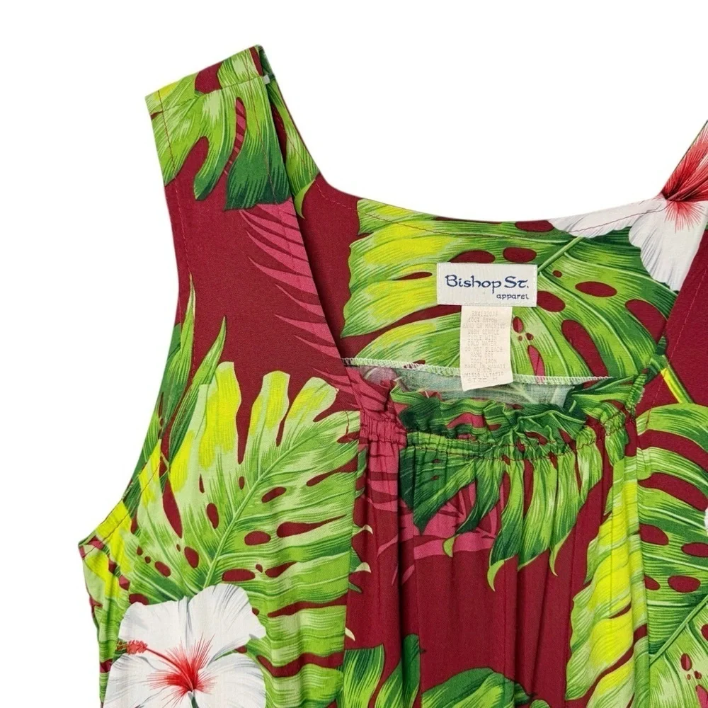Vintage Hawaiian Red Floral Palm Pleated Square Neck Women’s Tank Blouse Sz M - Picture 3 of 10
